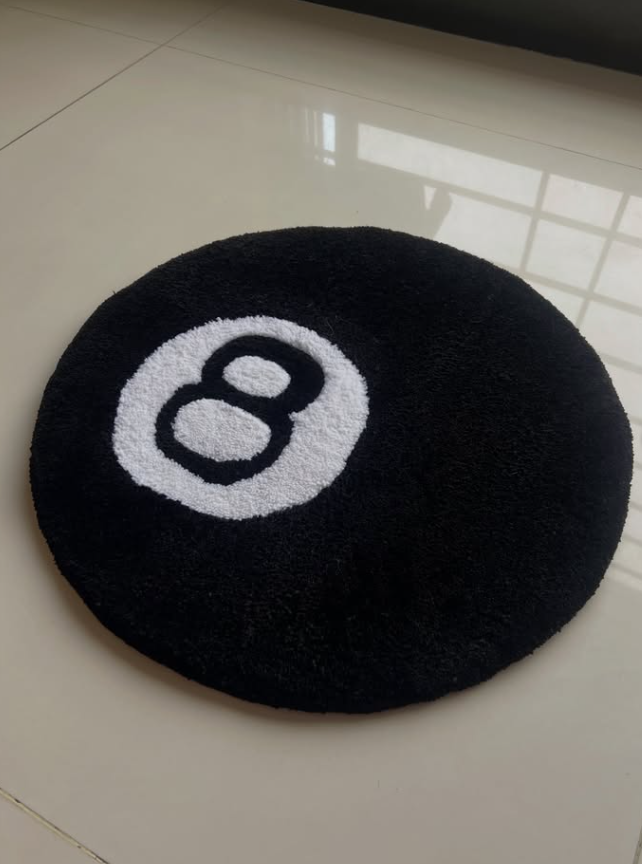 Handmade 8-Ball tufted rug detail