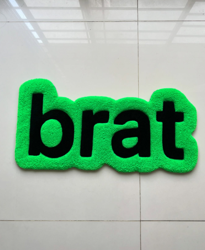 Brat green custom tufted rug typography design